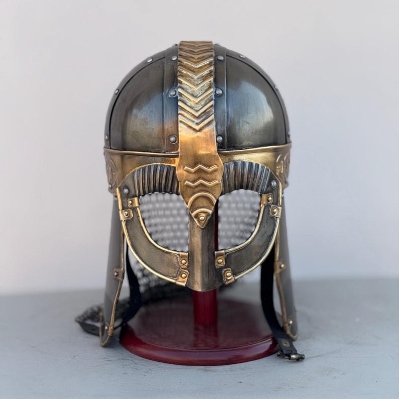 Authentic Anglo-Saxons medieval helmet replica with detailed craftsmanship