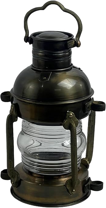 Close-up of Antique Anchor Oil Lantern showing detailed iron and aluminum construction