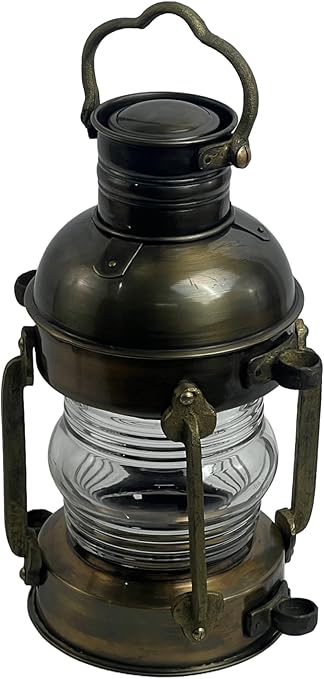 Antique Anchor Oil Lantern front view showing vintage nautical lamp design with aged iron finish