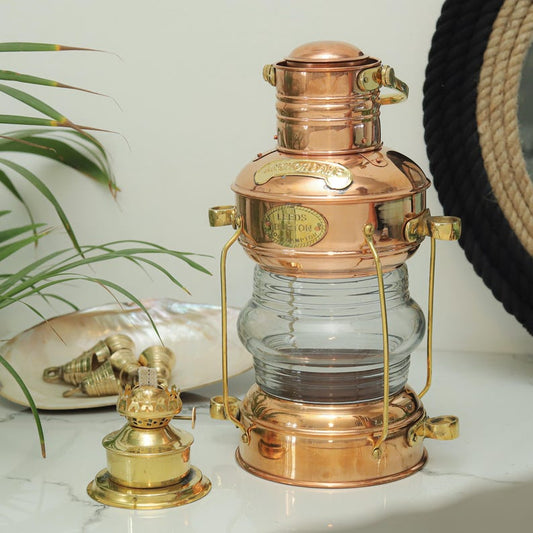Antique brass kerosene lantern with nautical vintage oil lamp design