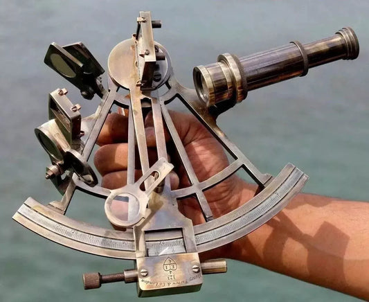 Antique brass 8-inch nautical sextant with vintage finish for maritime decor

