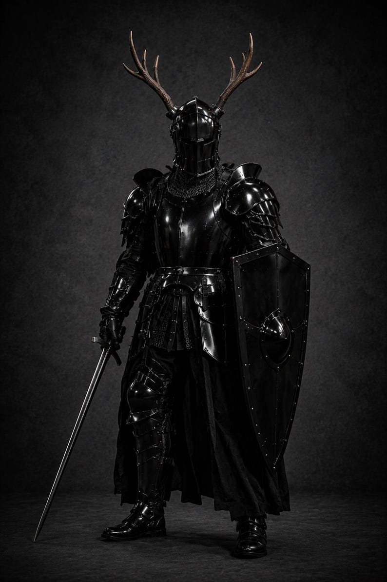 Antler Barbuta Knight Armor Suit – 15th Century Crusader Steel Helmet LARP costume front view