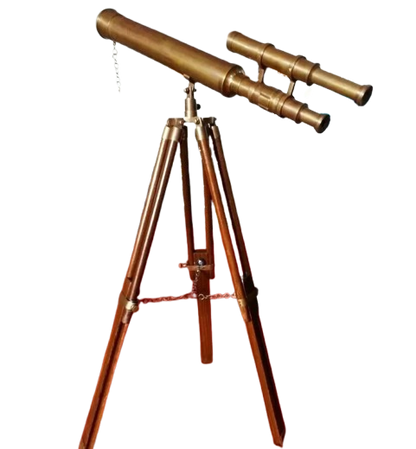 Artisans Hub antique brass telescope with adjustable wooden tripod, elegant vintage decor piece

