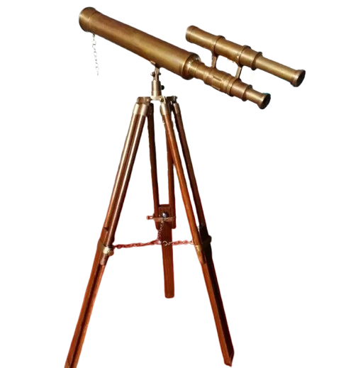 Artisans Hub antique brass telescope with adjustable wooden tripod, elegant vintage decor piece

