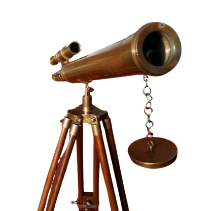 Close-up of brass detailing and high-quality lens on Artisans Hub vintage telescope

