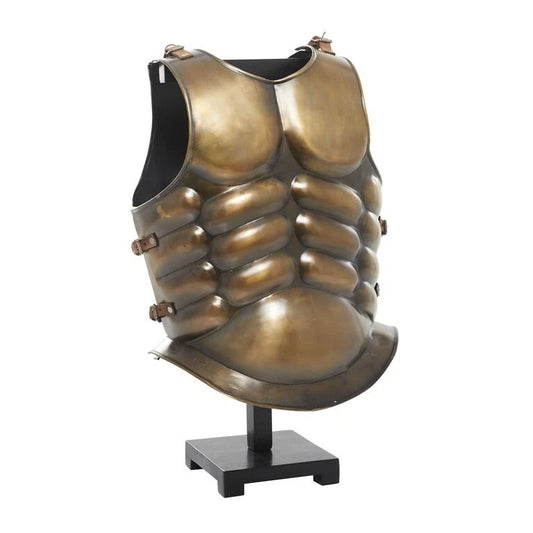 Front view of Artisans Hub bronze medieval muscle chest armour with leather straps