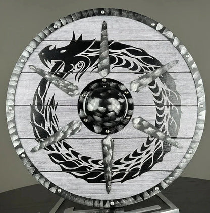 Close-up detail of wood and aluminum finish on Artisans Hub Dragon Shield

