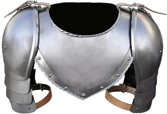 Front view of handcrafted Medieval Gorget and Pauldrons Armor Set by Artisans Hub

