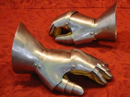 Artisans Hub Gauntlet Gloves Armor Pair with Polished Brass Accents

