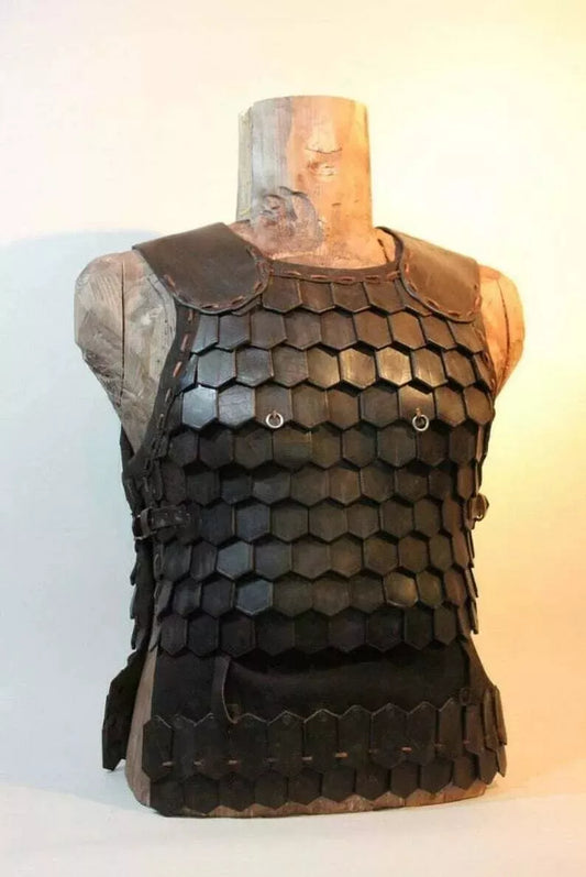 Front view of Artisans Hub genuine leather Viking knight armor breastplate

