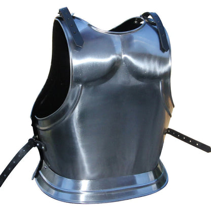 Back view of Artisans Hub Gothic breastplate showing rear plate and leather strap design

