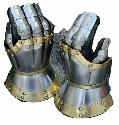 Artisans Hub Medieval Milanese Gauntlets with red suede leather glove

