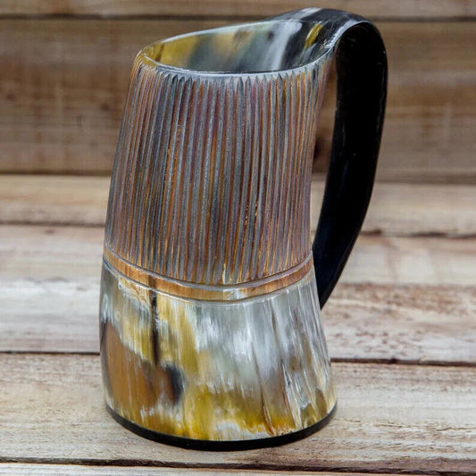 Artisans Hub Midgard Hero’s Tankard – Hand-carved Viking horn mug with rustic finish and resin base

