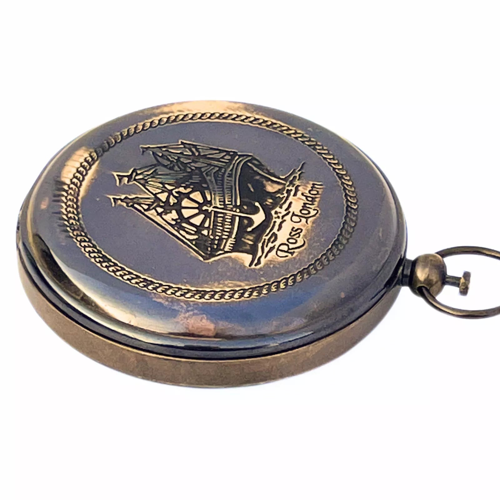 Main view of Artisans Hub Ross London brass pocket compass with antique finish


