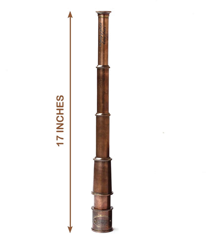 Artisans Hub telescope fully extended to 17 inches showing complete brass tubing

