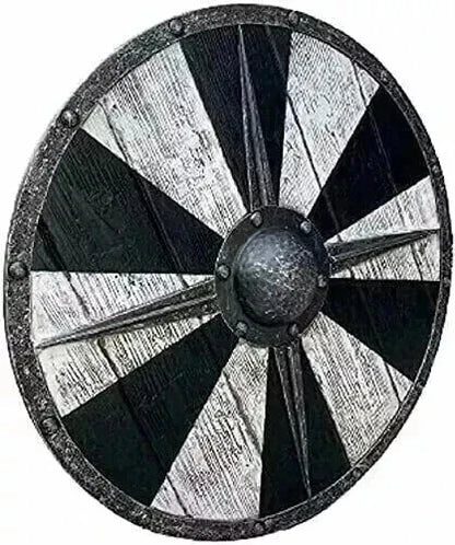 Close-up of wood grain and craftsmanship on 24-inch Viking wooden shield

