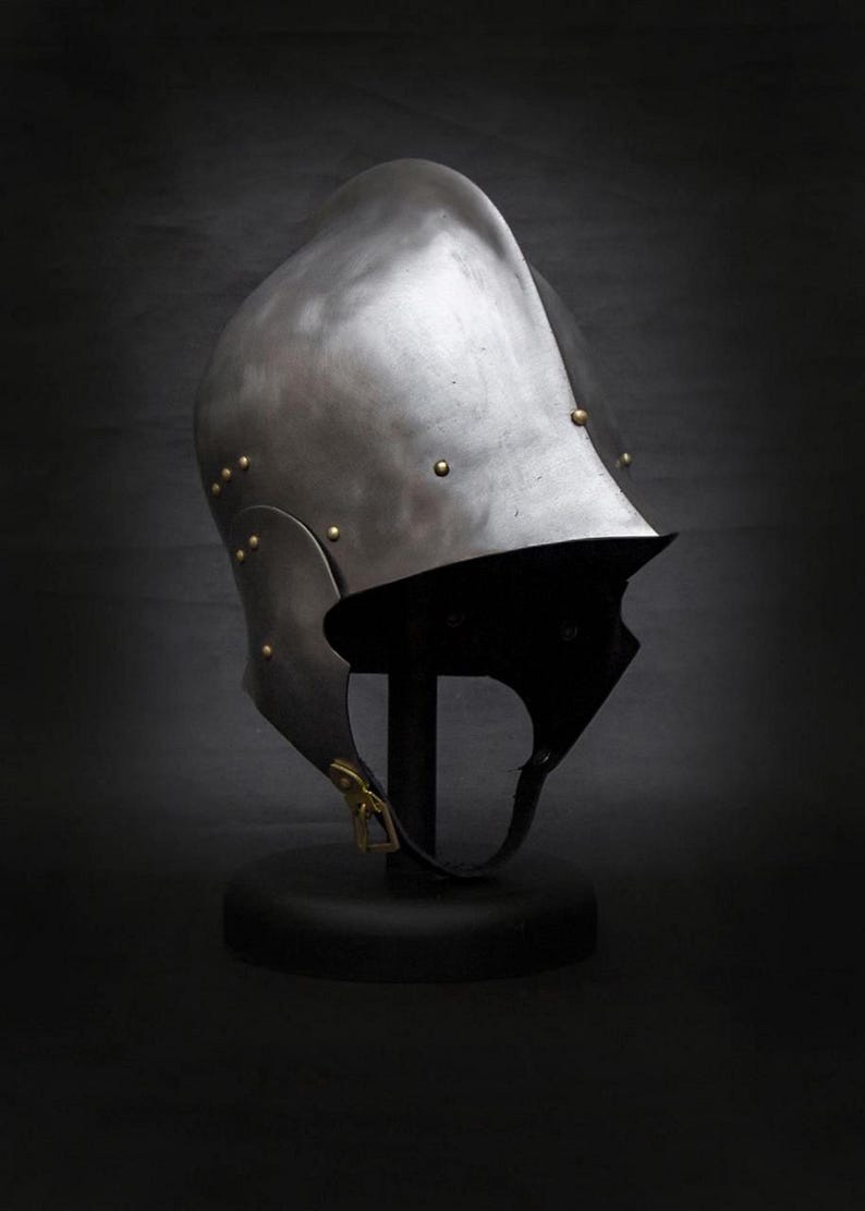 Buy authentic handcrafted medieval steel helm – Gothic knight helmet for stage, theater, and historic display