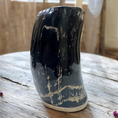 Authentic Norse horn cup for ceremonial drinkware and bar decor