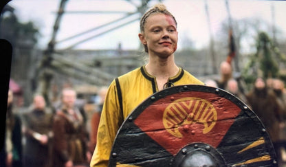 Authentic Viking shield handcrafted from wood with a steel boss and battleworn finish