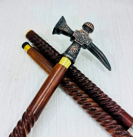 Axe Walking Stick with Brass Handle – Unique Nautical Design