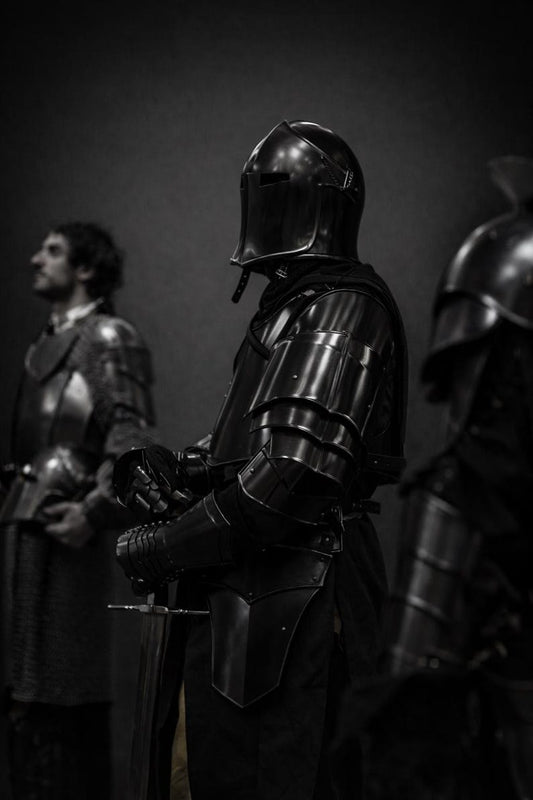 Barbuta helmet with Crusader steel design, part of Medieval Barbuta Knight Full Armor Suit