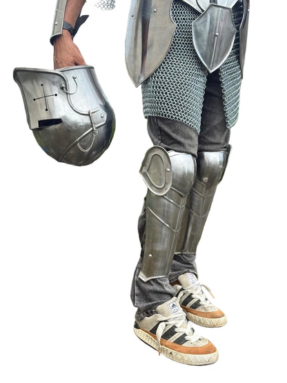 Full set Barbuta knight armor with gauntlets, perfect for LARP and medieval reenactment gear
