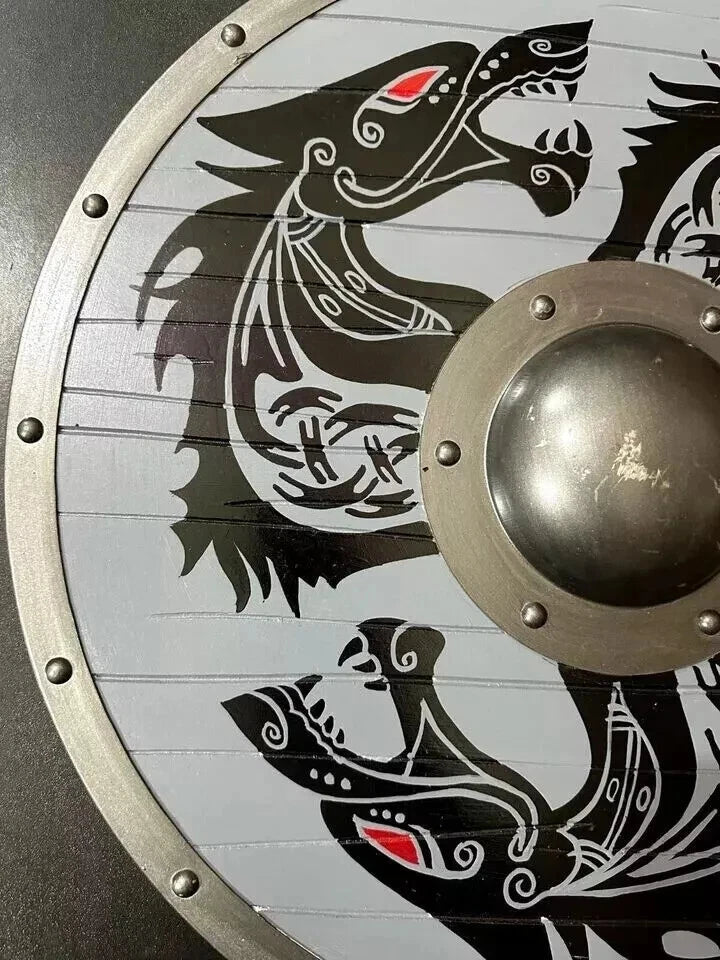 Side angle of 24-inch medieval wooden shield with 0.75-inch thickness