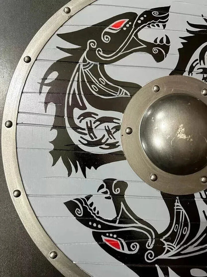 Side angle of 24-inch medieval wooden shield with 0.75-inch thickness