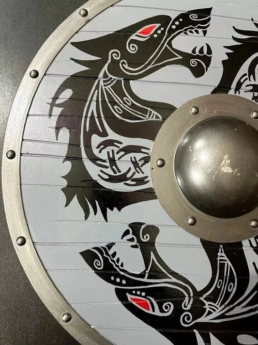 Side angle of 24-inch medieval wooden shield with 0.75-inch thickness