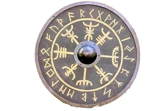 22-inch handmade Viking wooden shield with battle-worn Norse design

