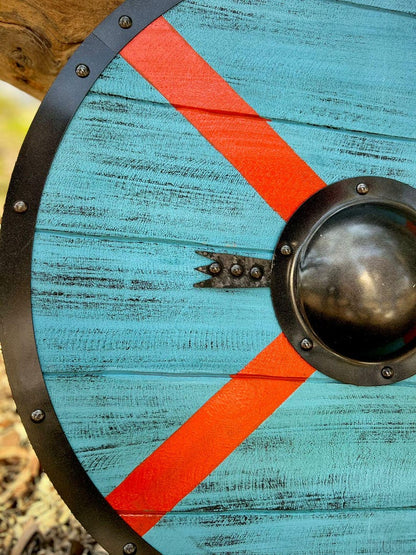 Battleworn Viking shield inspired by Norse mythology for Valhalla cosplay