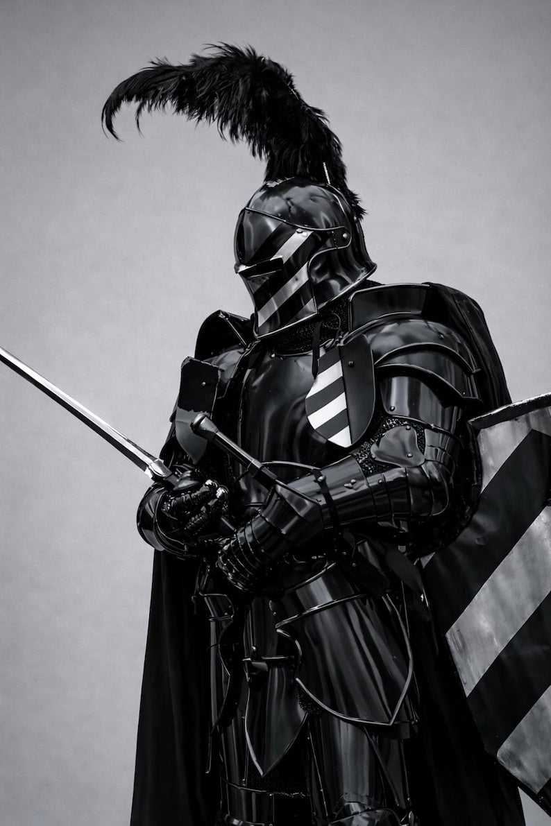 Black Crusader Knight Full Body Armor – Front View