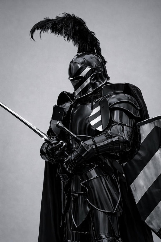 Black Crusader Knight Full Body Armor – Front View