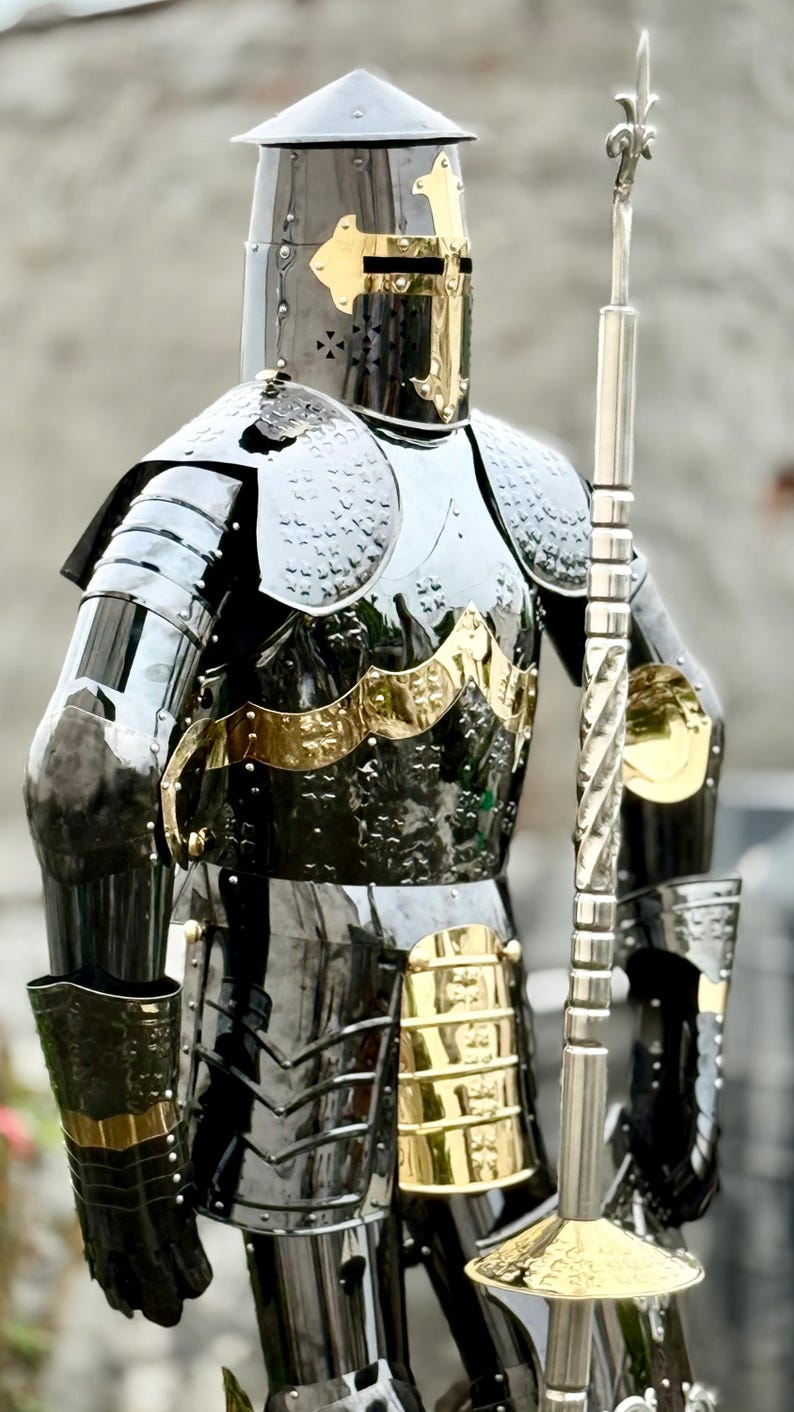 Collector’s Edition Artisans Hub Full Body Black Crusader Knight Armor with Gold Accents