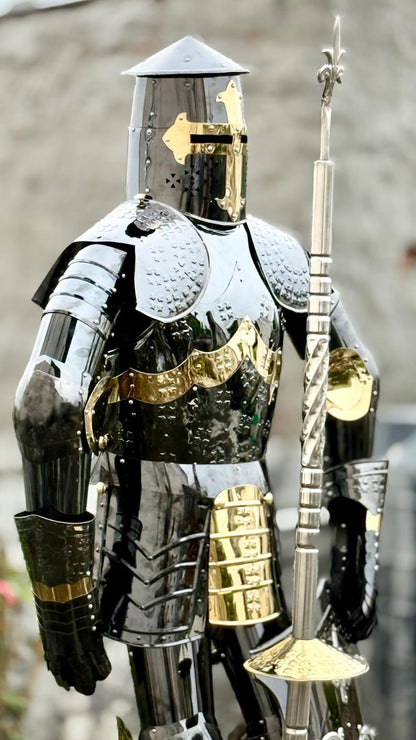 Collector’s Edition Artisans Hub Full Body Black Crusader Knight Armor with Gold Accents