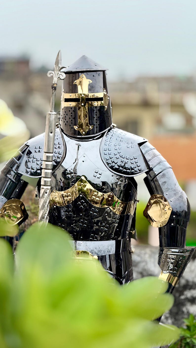 Black & Gold Medieval Knight Armor Suit for Cosplay, LARP, and Historical Reenactment