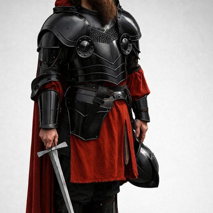 Black Medieval Knight Armor front display featuring dark fantasy gothic warrior design