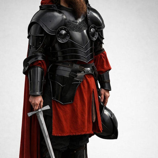 Black Medieval Knight Armor front display featuring dark fantasy gothic warrior design