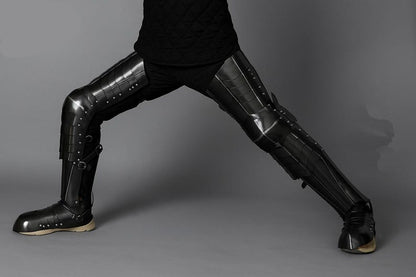 Black Rider Costume Leg Armor styled for LARP and cosplay events