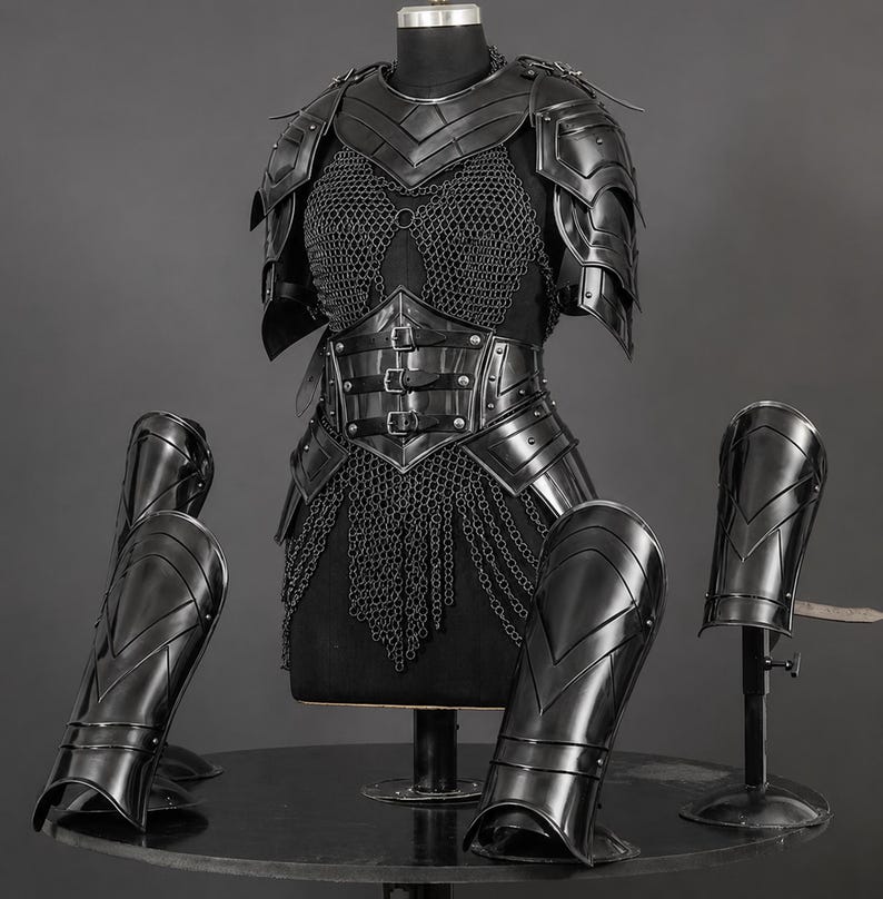 Blackened Steel Female Knight Armor for LARP and cosplay