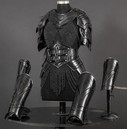 Blackened Steel Female Knight Armor for LARP and cosplay