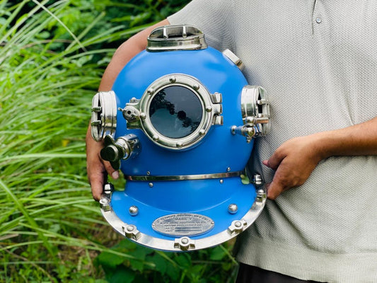 Full-size Blue Diving Helmet with premium steel and aluminum finish