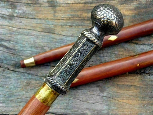 Brass antique head handle vintage nautical stylish walking stick wooden cane