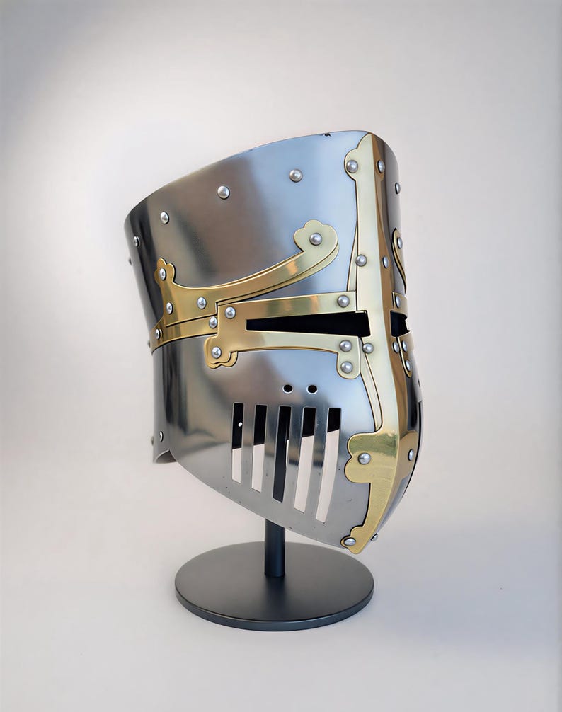 Brass Cross Barrel Pot Crusader knight helmet for historical reenactment and fantasy armor