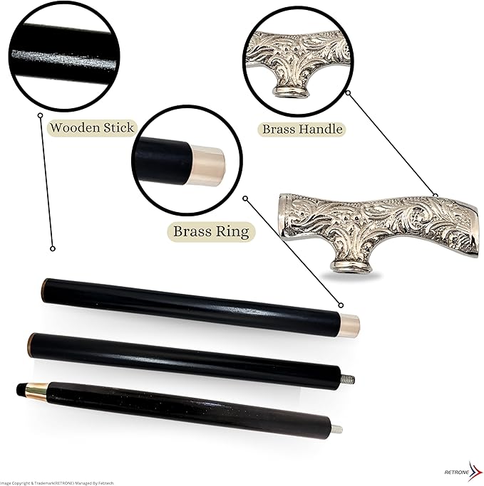 Walking stick featuring a solid brass hand-shaped ergonomic handle