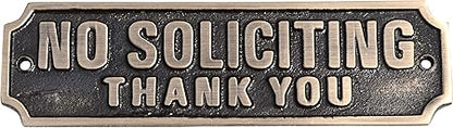 Antique Brass No Soliciting Thank You Sign for Home or Office Door