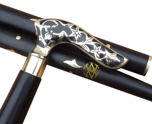 Brass Victorian Handle Wood Solid Cane Stick Walking Stick for Men and Women