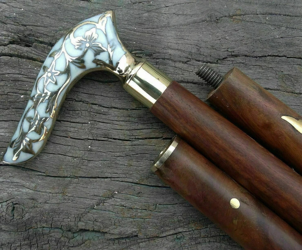 Brass Victorian head designer handle on solid wood walking cane stick