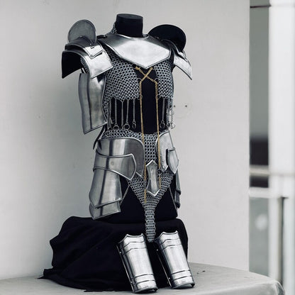 Back view of Brave Lady Chainmail Armor - Medieval Knight Armor for Women with Antique Finish