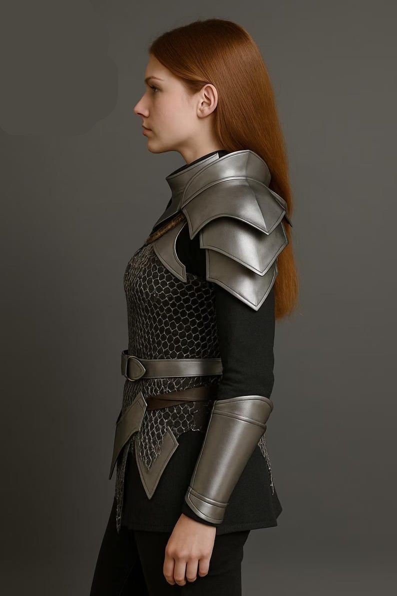 Brave Lady Chainmail Full Armor Set including Pauldrons, Tassets, and Bracers for Women